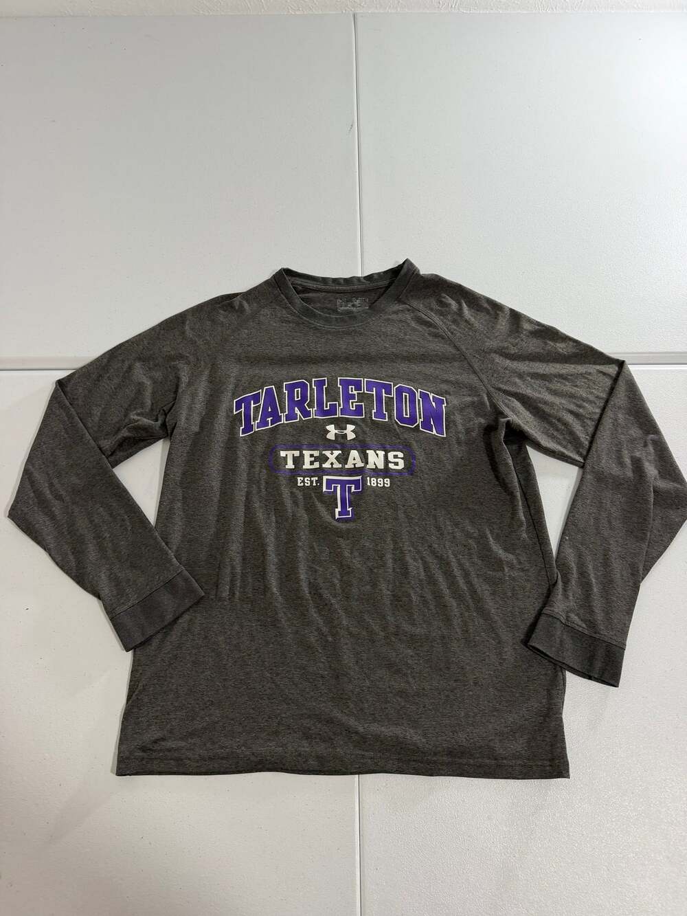 Under Armour Tarleton Texans Mens Long Sleeve Shirt M Gray Purple NCAA Loose Fit